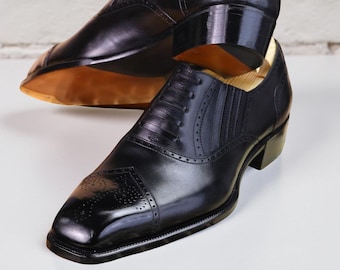 Men's Handmade Black Leather Oxford Dress Shoes – Classic Lace-Up Formal Style