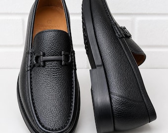 Black Horsebit Loafers Men Handmade Leather Slip Formal Wedding Office Luxury Footwear