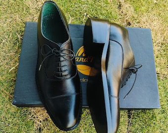 Men Black Oxford Shoes, Handmade Leather Lace Up Dress Shoes, 2 Inch Height Increase Formal Wedding Footwear