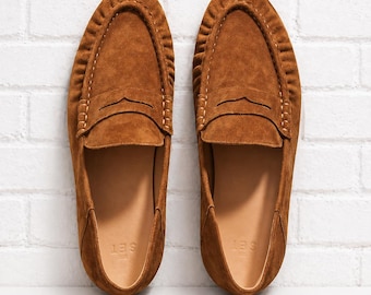 Men’s Brown Suede Moccasin Loafers Handmade Slip On Lightweight Comfortable Casual Driving Shoes Everyday