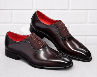 Men's Handmade Brown Leather Oxford Shoes  Classic Formal Dress Shoes