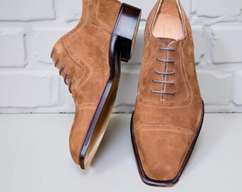 Brązowe zamszowe buty typu Oxford, męskie, ręcznie robione, skórzane, klasyczne, formalne