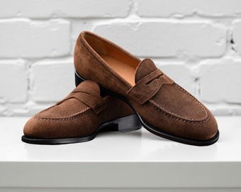 Men’s Brown Suede Penny Loafers Slip On Casual Formal Shoes Classic  Design