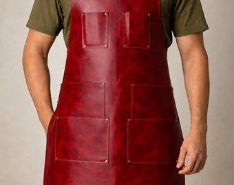 Handmade Full Grain Leather Apron | Leather Work Apron for Men | BBQ Grill Apron | Woodworking Apron | Chef Barista Blacksmith Gift