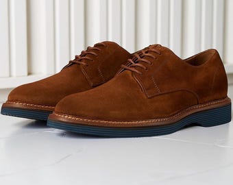 Men’s Brown Suede Derby Shoes Lace Up Casual Formal Dress Shoes Classic Handmade Style