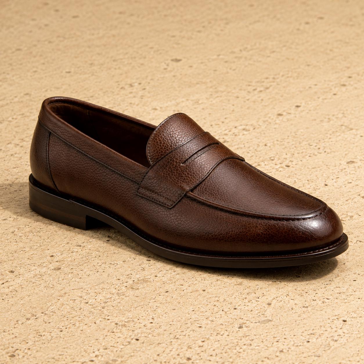 Brown Grain Leather Penny Loafers Men Handmade Slip On Dress Shoes