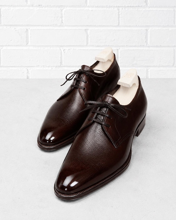 Handmade Dark Brown Leather Derby Shoes Men Classic Formal Dress Office Wedding Footwear