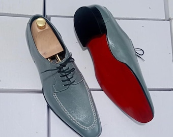 Handmade Full Grain Grey Leather Dress Shoes – Artisan Crafted Footwear