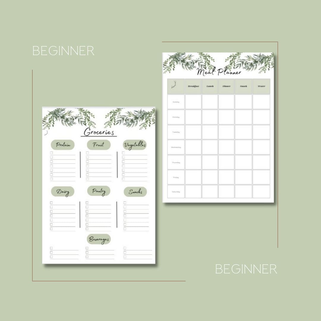 Printable Weekly Meal Plan With Grocery List With Leafy Top Border - Etsy