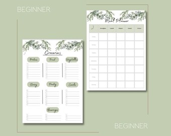Printable Weekly Meal Plan with Grocery List with Leafy Top Border