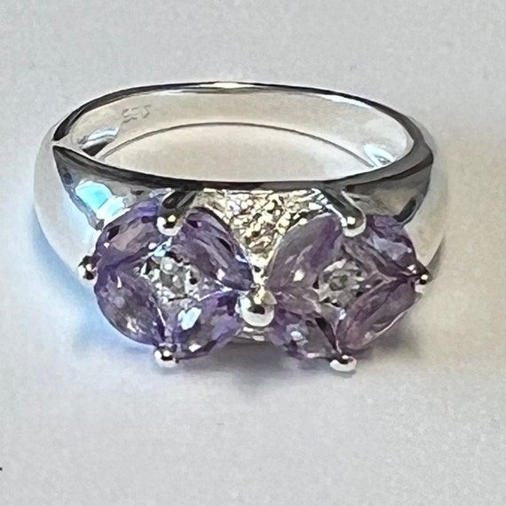 Vintage Women's Amethyst Silver Gemstone Ring Siz… - image 1