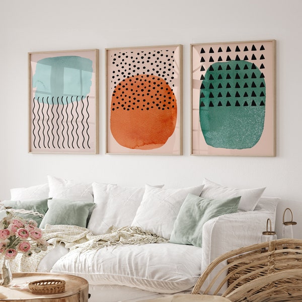 Framed Canvas Wall Art Set of 3 Color Blocks Prints Abstract Illustrations Minimalist Modern Art Boho Decor for Living room