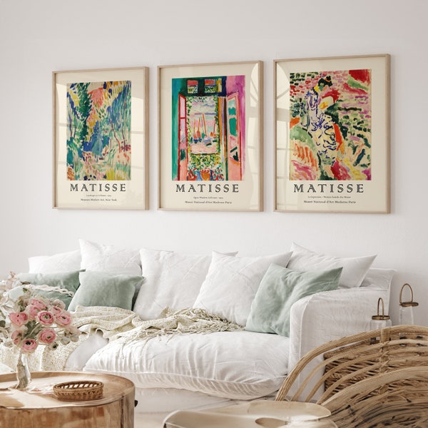 Ingelijst canvas Wall Art Set van 3 Berggruen en Cie door Matisse Prints Minimalistische Moderne Kunst Boho Decor voor woonkamer en slaapkamer