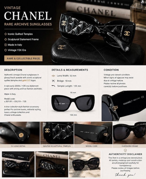 y2k CHANEL sunglasses BLACK archive ⑩ Vintage Chanel Archive Sunglasses – Rare Sculptural Quilted Black