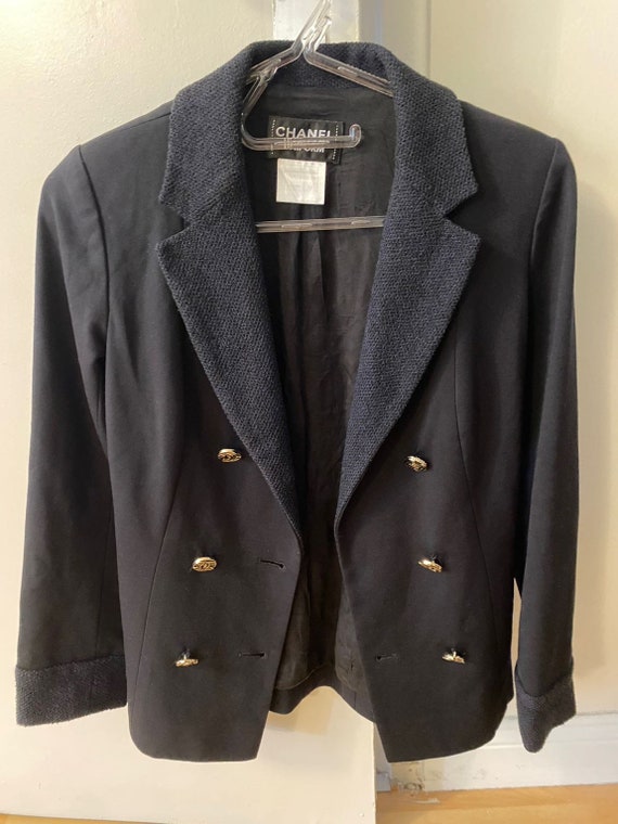 Vintage Authentic Chanel Jacket in Navy Blue Colo… - image 1