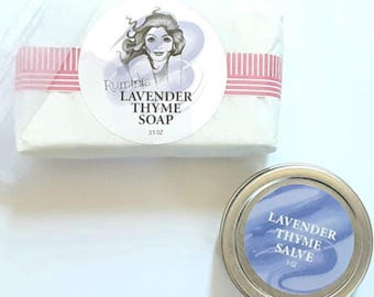 Lavender Thyme Gift Set; Aromatherapy Hand & Cuticle Salve with Handcrafted Soap