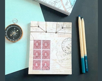 Japanese Stab Bound Notepad, Vintage Paper Collage Notebook