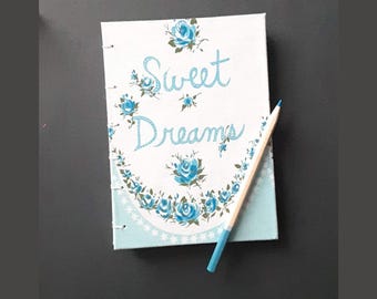 Vintage Flower Blank Journal, Handmade Dream Notebook and Sketchbook