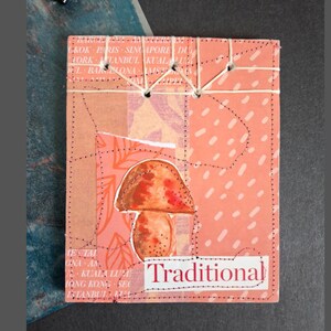 Mini Mushroom Notepad, Upcycled Collage Scrap Notebook