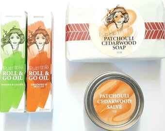 Grounding Aromatherapy Gift Set with Soap, Essential Oil Rollers and Hand Salve