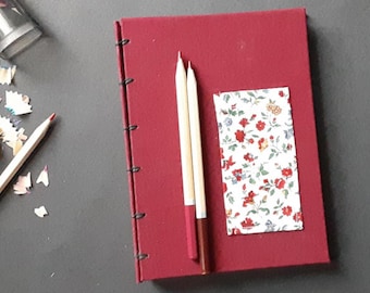 Red Blank Journal with Flowers; Handmade Unlined Notebook & Sketchbook