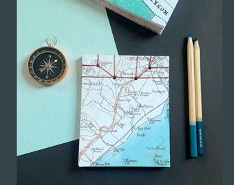 Small Traveler's Pocket Notebook, Unlined Map Notepad for Traveling