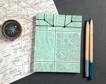 Small Traveler's Notepad, Green Vintage Map Notepad for Traveling and Sketching