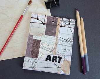 Vintage Art  Collage Journal, Rustic Earthy Blank Notepad