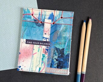 Blue & Pink Collage Journal, Blank Notepad for Drawing and Sketching