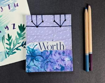 Small Purple Collage Journal, Blank Notepad for Drawing and Sketching