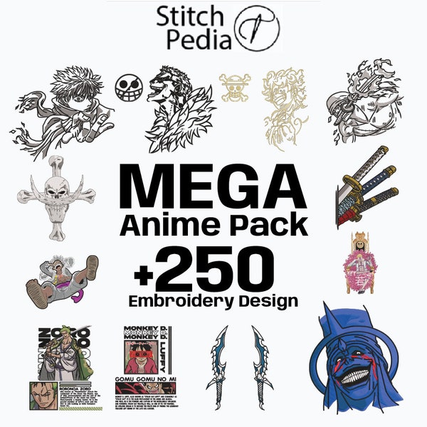 Archivos de diseño de bordado inspirados en Mega anime Pack