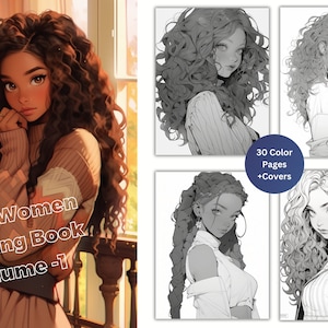 30 Black Women Coloring Book V1, Black Girls Coloring Pages, Black Women Printable PDF, African Girls Coloring PNG