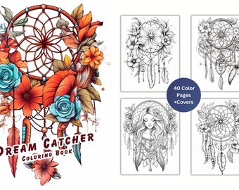 Libro para colorear Atrapasueños, Flores en escala de grises (PDF imprimible)