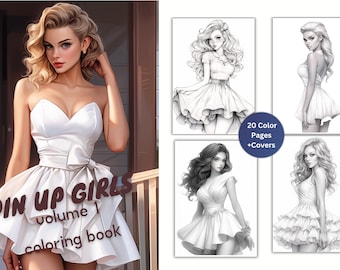 Livre de coloriage vintage Pin Up Girls, illustration de mode (PDF imprimable)