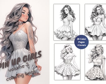 Livre de coloriage pour filles pin up, dames vintage, anime fantastique (PDF imprimable)