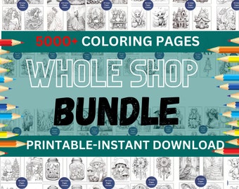 Paquete de más de 6000 páginas para colorear, para adultos y niños, en escala de grises (descarga instantánea)