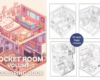 Pocket Room V2 Coloring Book for Relaxing,Interior Isometric for Adult and kids AI cute Coloring Pages Instant Printables ,Cozy Living room