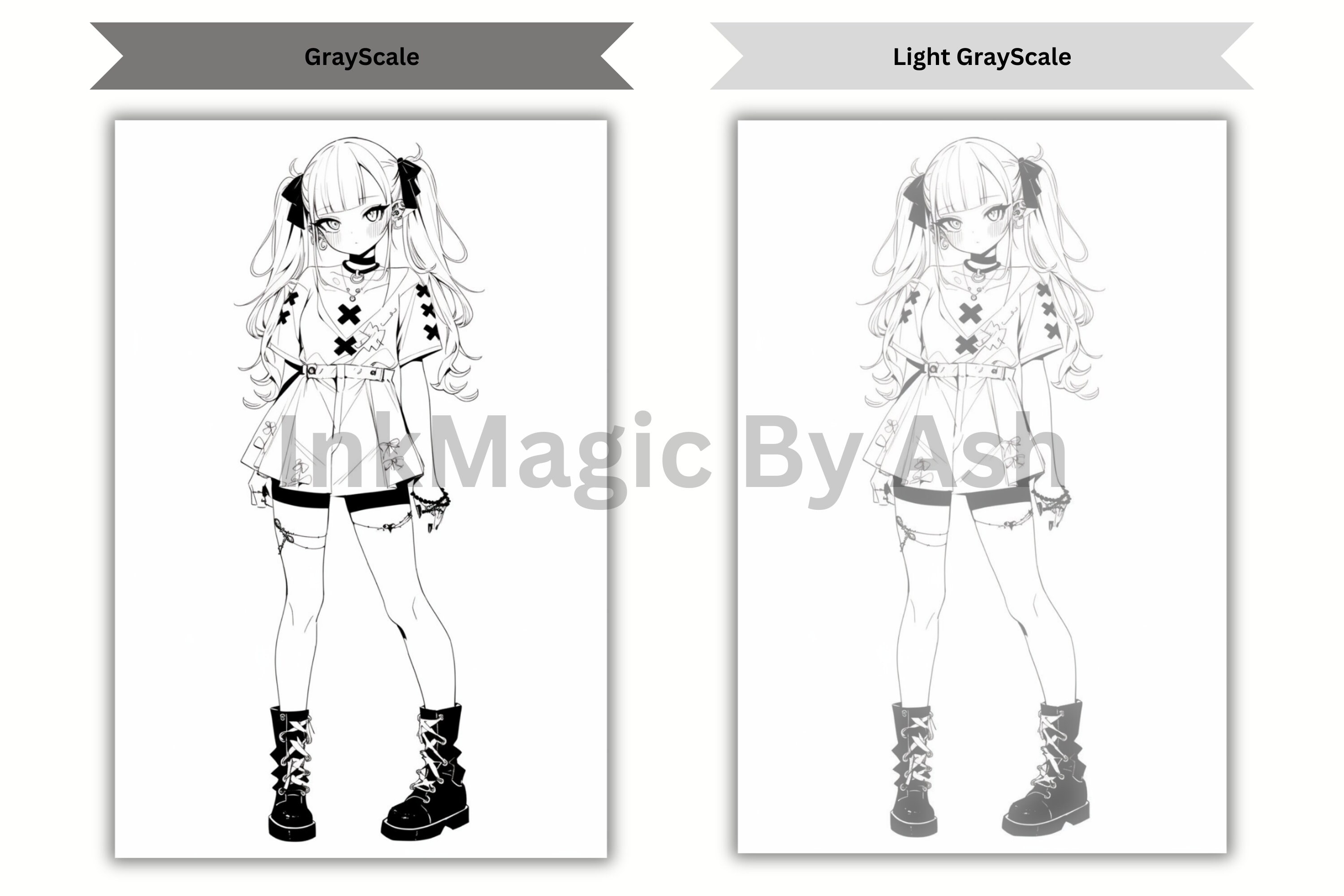 Anime Goth Girls Coloring Book 96 Page Manga Fantasy Greyscale Gothic ...