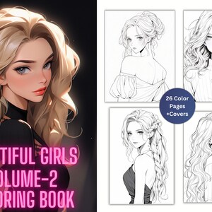 Beautiful Girls Coloring Book V2 - Printable Fashion Pages for Girls , Stylish Women , Instant Download PDF , PNG , Boho girl, Bold,Classy