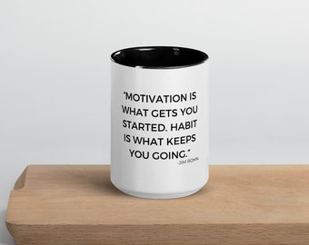 Tasse avec citations de Jim Rohn avec couleur à l'intérieur, tasse à café, tasse à thé, tasse cadeau pour patron, avec citations de Jim Rohn - La motivation vous permet de démarrer.