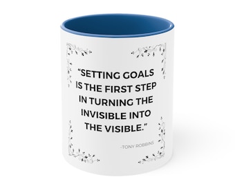 Couleur de tasse à café, tasse à café Accent, tasse à thé, tasse cadeau avec des citations de Tony Robbins - Fixer des objectifs 11ozGift pour elle, cadeau pour lui cadeau pour elle
