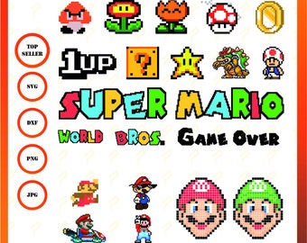 Paquete SVG de personajes de Super Mario: Bowser, Game Over (descarga digital)