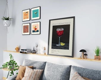 Cocktail Art Print: Minimalist Bar Cart Decor (Digital Download)