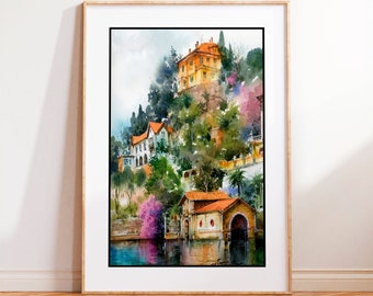 Original Aquarell Gemälde | Comer See, Italien | Einzigartiges Kunstwerk für Hochzeit, Jahrestag, Housewarming | Handgefertigte Home Art Decor