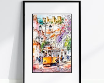 Lisbon Portugal Print: Spring Cityscape Watercolor Art