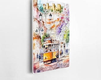 Lisbon Tram Watercolor Print: Portugal City Art, European Architecture
