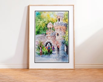 Impression d'art aquarelle Portugal Sintra Quinta de Regaleira Europe paysage voyage affiche encadrée décoration de salon sans cadre tenture murale