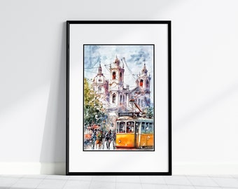 Lisbon Print: Santa Luzia Church, Portugal - Framed Watercolor Art