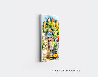 Lisbon Watercolor Canvas Print: Portugal Travel Wall Art