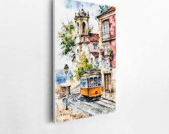 Portugal Travel Print: Lisbon Tram Watercolor Painting